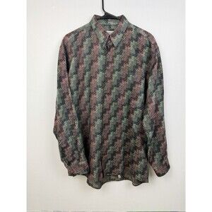 Jhane Barnes Men’s M Long Sleeve Button Down Shirt Abstract Red,Green 100%Cotton